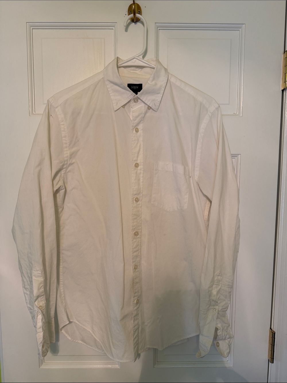 J. Crew Men's White Long-Sleeve Button-Down Shirt
